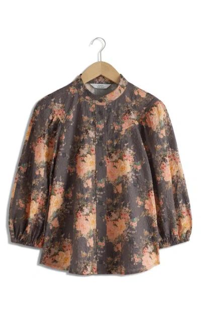 & Other Stories Floral Print Cotton Shirt In Grey