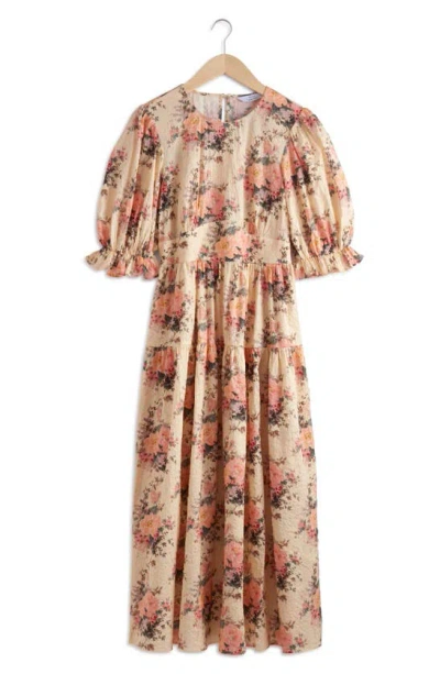 & Other Stories Floral Print Dress In Yellow Dusty Light
