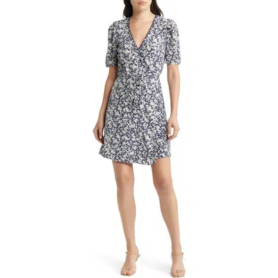 & Other Stories Floral Print Linen Wrap Minidress In Multi