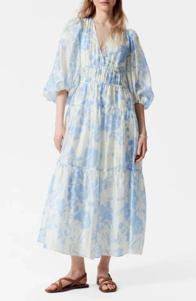 & Other Stories Floral Print Puff Sleeve Dress In White