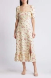 & Other Stories Floral Puff Sleeve Linen Midi Dress In Adler Aop