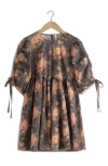 & OTHER STORIES FLORAL PUFF SLEEVE SHIFT MINIDRESS