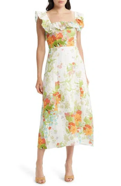 & Other Stories Floral Ruffle Linen Dress In Multi