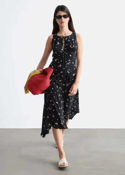 & Other Stories Floral Silk Maxi Dress In Black