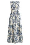 & Other Stories Floral Smocked Cotton Maxi Sundress In Blue