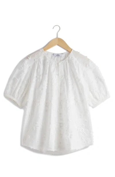 & Other Stories Floral Texture Front Button Cotton Top In White Light