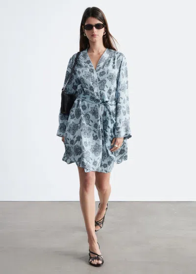 & Other Stories Floral Wrap Mini Dress In Blue