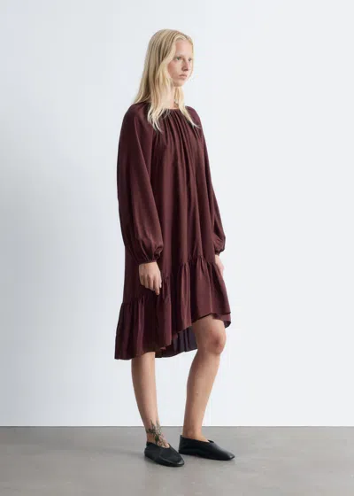 & Other Stories Flounced Balloon-sleeve Mini Dress In Brown