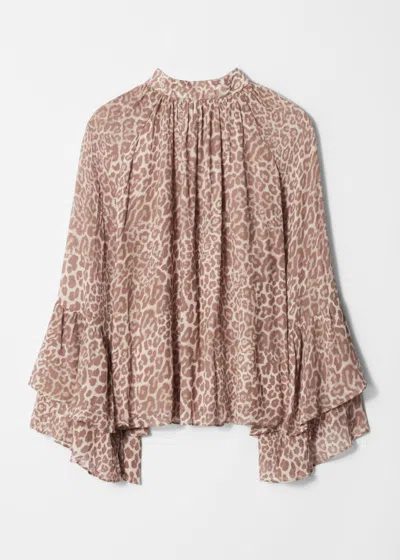 & Other Stories Flounced Stand-collar Blouse In Beige
