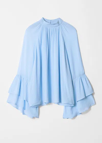 & Other Stories Flounced Stand-collar Blouse In Blue