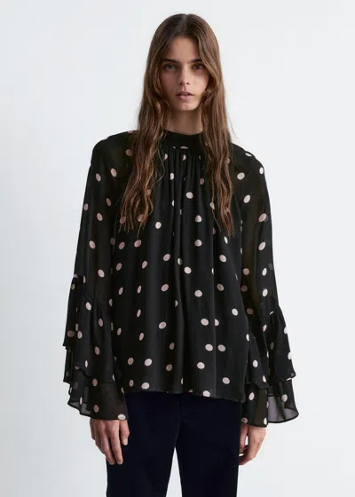 & Other Stories Flounced Stand-collar Blouse In Black