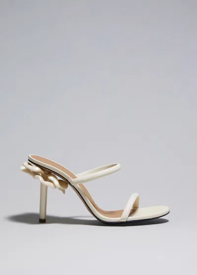 & Other Stories Flower Embellished Leather Mules In White
