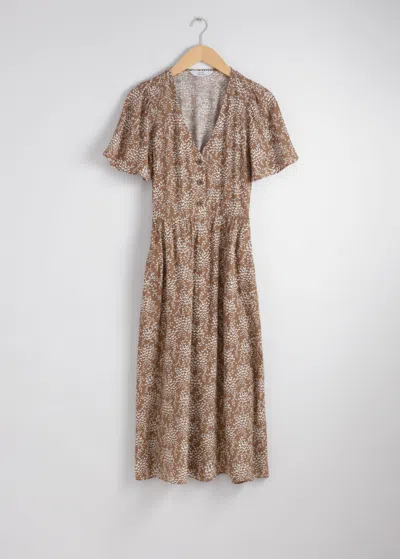 & Other Stories Flutter-sleeve Midi Dress In Beige
