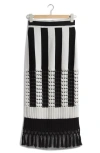 & Other Stories Fringed Knit Midi Skirt In White/ Black Stripe