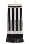 & Other Stories Fringed Knit Midi Skirt In White/black Stripe