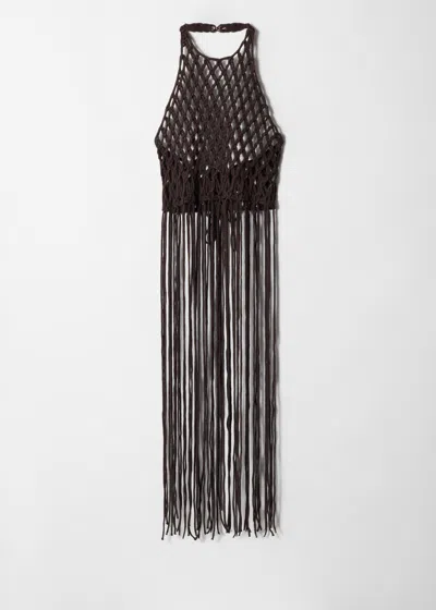 & Other Stories Fringed Macramé Halterneck Top In Brown