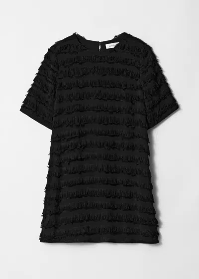 & Other Stories Fringed Mini Dress In Black