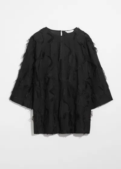 & Other Stories Fringed Mini Tunic Dress In Black