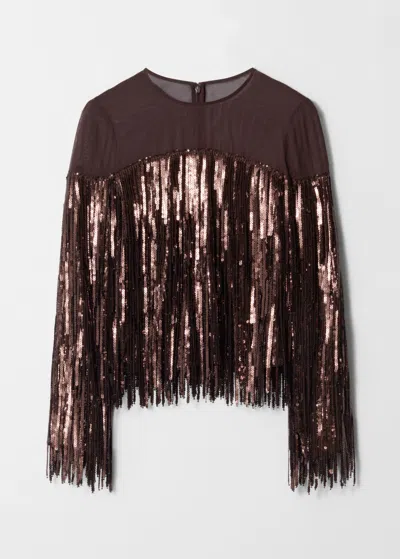& Other Stories Fringed Sequin Top In Brown