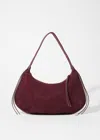 & Other Stories One Shoulder Curved Suede Tote Bag With Leather Fringe Trims In Burgundy