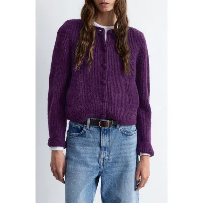 & Other Stories Fuzzy Rib Wool & Alpaca Blend Cardigan In Purple