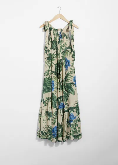 & Other Stories Gathered Sleeveless Midi Dress In Beige