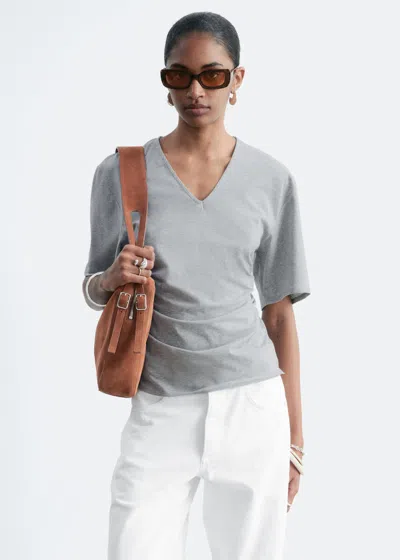 & Other Stories Gathered V-neck T-shirt In Gray