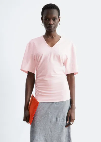 & Other Stories Gathered V-neck T-shirt In Pink