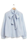 & Other Stories Georgie Stripe Tie Neck Top In Blue