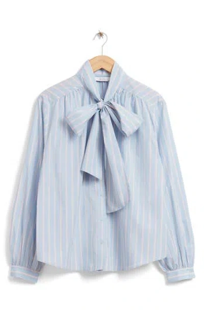 & Other Stories Georgie Stripe Tie Neck Top In Blue