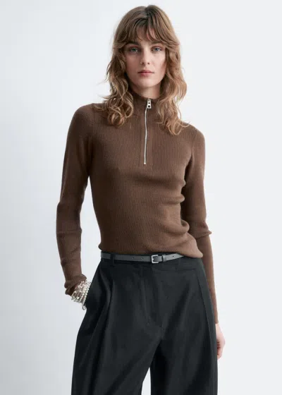 & Other Stories Half-zip Wool Jumper In Brown