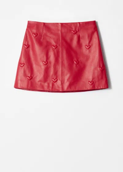& Other Stories Heart-embossed Leather Mini Skirt In Red