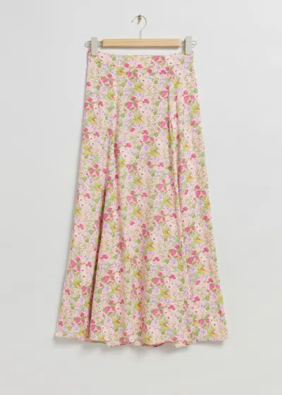 & Other Stories High Waist Printed Flared Skirt In Pink