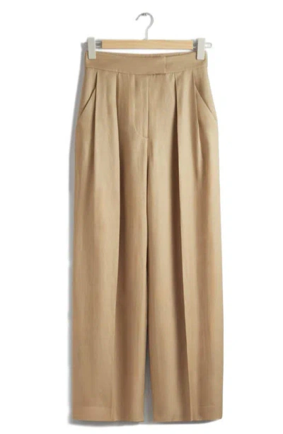 & Other Stories High Waist Wide Leg Trousers In Beige Medium Dusty