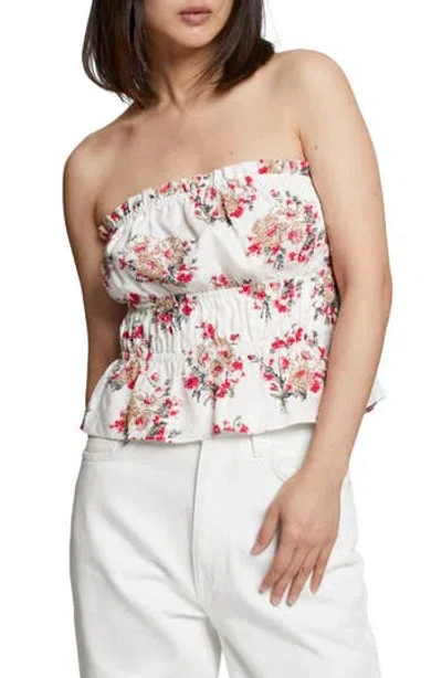& Other Stories Ivy Floral Print Strapless Top In White