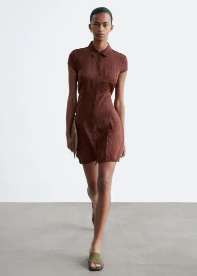 & Other Stories Jacquard Mini Shirt Dress In Brown