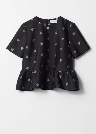 & Other Stories Jacquard Peplum Top In Black
