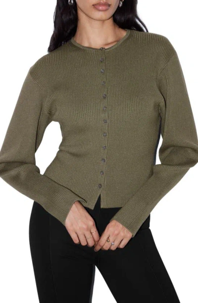 & Other Stories Juliet Sleeve Rib Cardigan In Khaki Green Medium D