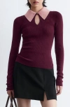 & Other Stories Keyhole Collar Rib Sweater In Red