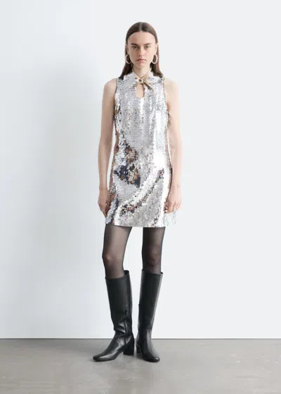 & Other Stories Keyhole-collar Sequin Mini Dress In White