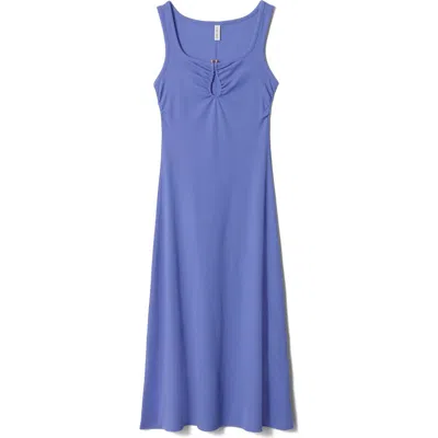 & Other Stories Keyhole Stretch Cotton Midi Dress In Blue