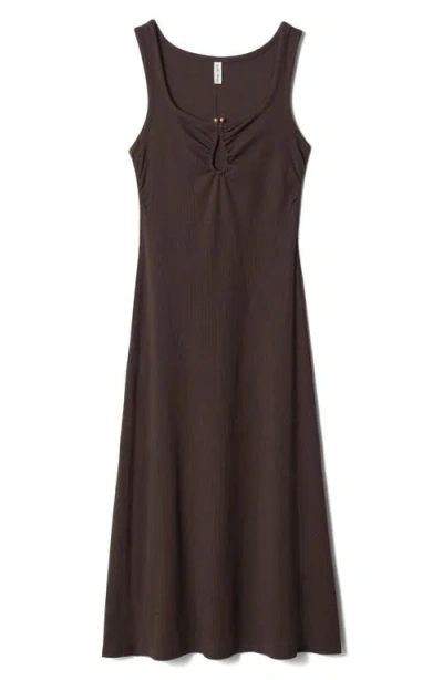 & Other Stories Keyhole Stretch Cotton Midi Dress In Gray