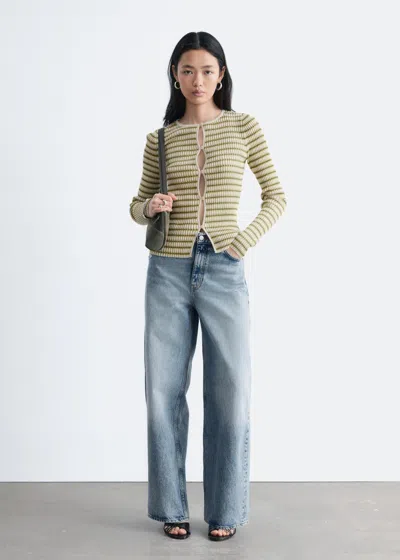 & Other Stories Keyhole-front Rib-knit Cardigan In Green