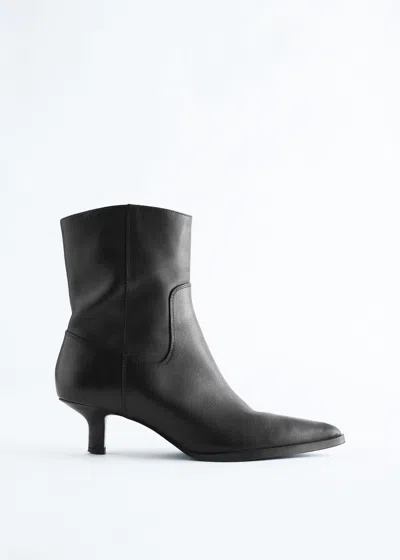 & Other Stories Kitten Heel Leather Ankle Boots In Black