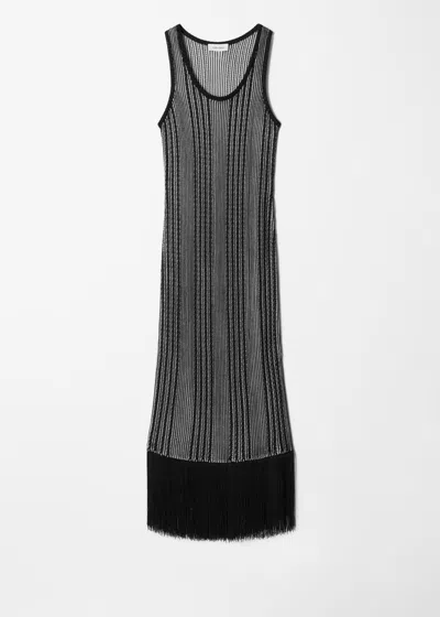 & Other Stories Knitted Fringe Midi Dress In Gray