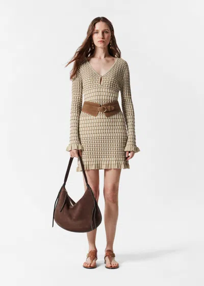 & Other Stories Knitted Long-sleeve Mini Dress In White