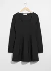 & Other Stories Knitted Peplum Mini Dress In Black