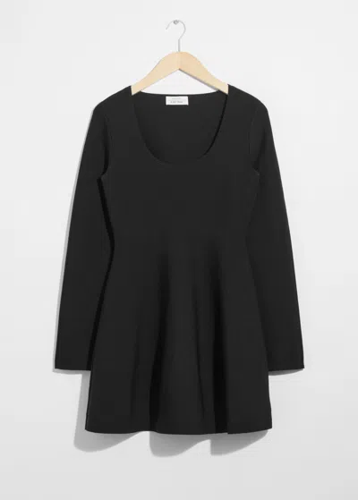 & Other Stories Knitted Peplum Mini Dress In Black