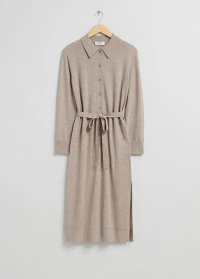& Other Stories Knitted Polo Dress In Rust