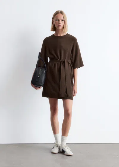 & Other Stories Knitted T-shirt Mini Dress In Brown